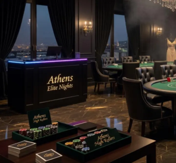 Θεματική διακόσμηση casino night με φωτισμούς και premium setup