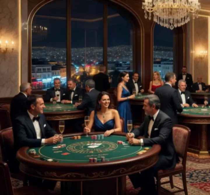 Στήσιμο casino event με τραπέζια πόκερ και φώτα στην Αθήνα