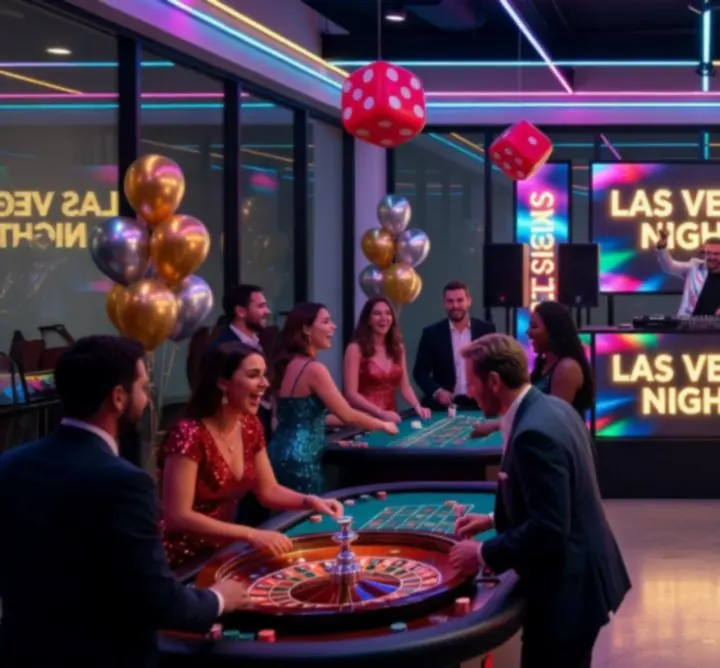 Θεματική βραδιά τύπου Las Vegas με φωτισμό και casino stations